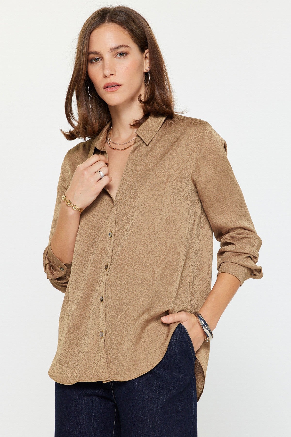 NYLAND Citra Jacquard Button Down Shirt in Bronze