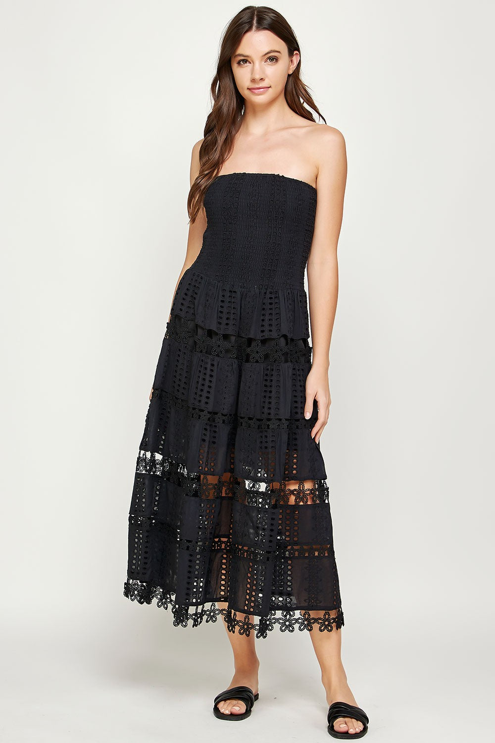 NYLAND Aviana Eyelet Lace Tube Dress Black