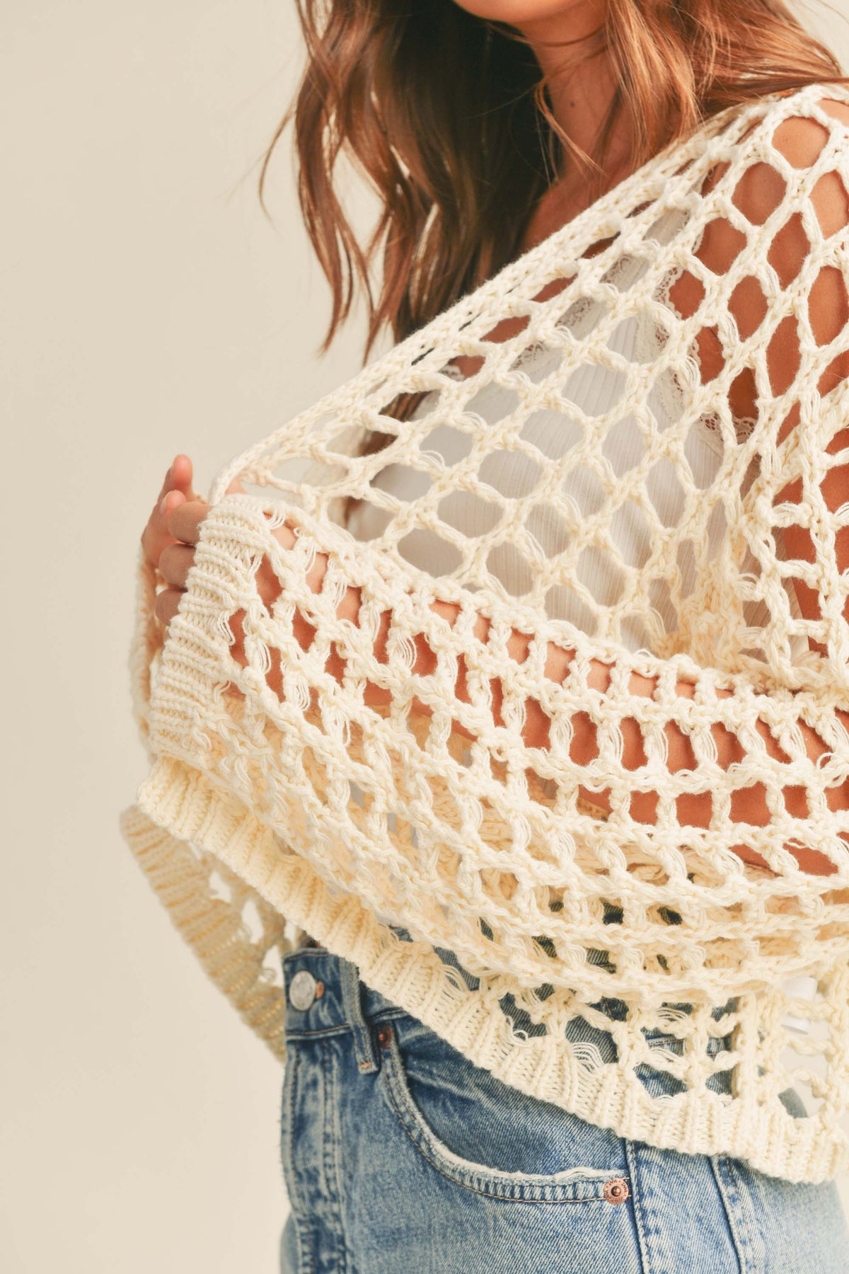 NYLAND Iram Crochet Knit Cropped Cardigan
