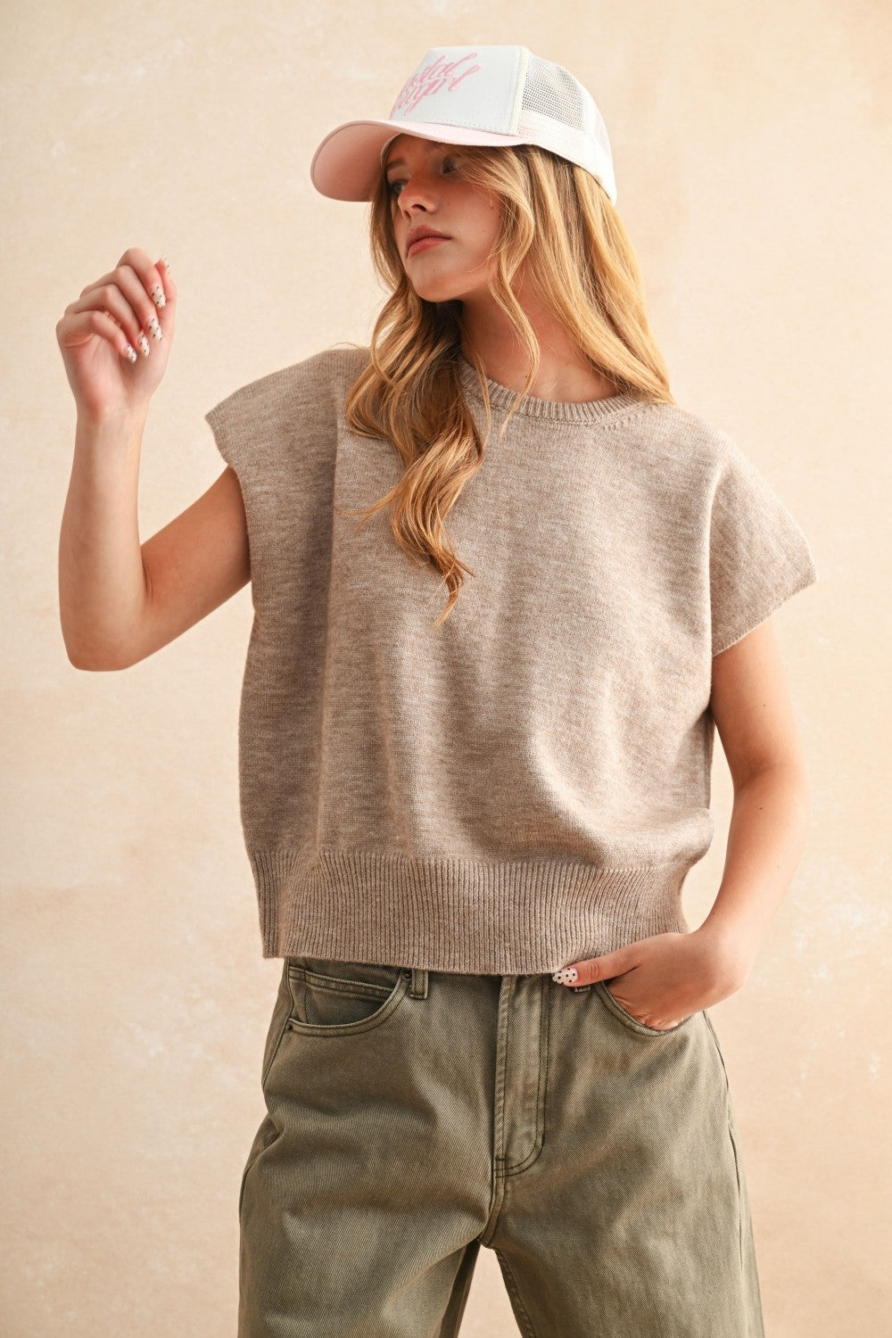 NYLAND Darcy Loose Fit SS Sweater Top Tan