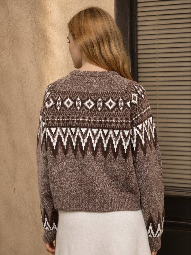 Nyland Shivani Marled Fair Isle Button Down Knit Cardigan Sweater