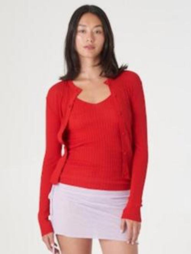 Find Me Now Light Weight Vary Rib Knit Cardigan Red