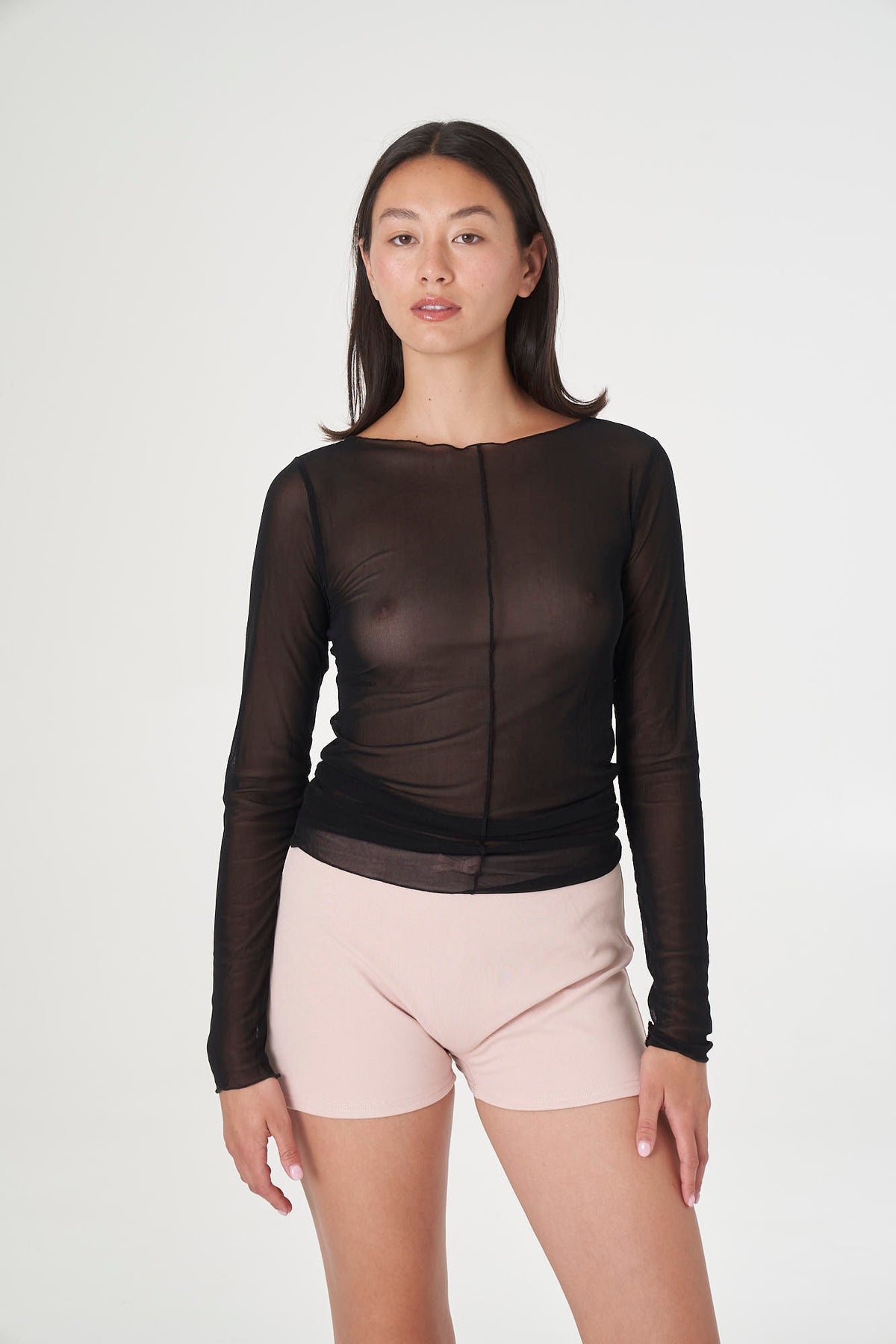 Find Me Now Korean Power Mesh Boat Neck Long Sleeve