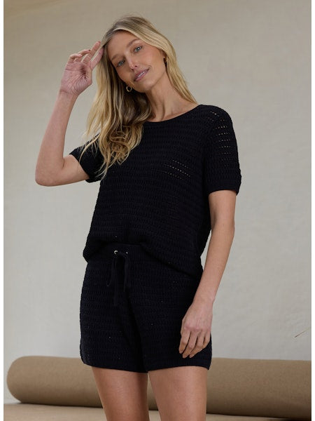 Stitches & Stripes Pixie Crochet Tee Black