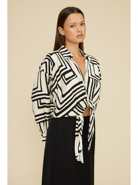 Lucy Paris Rue Button Down in Cream Black