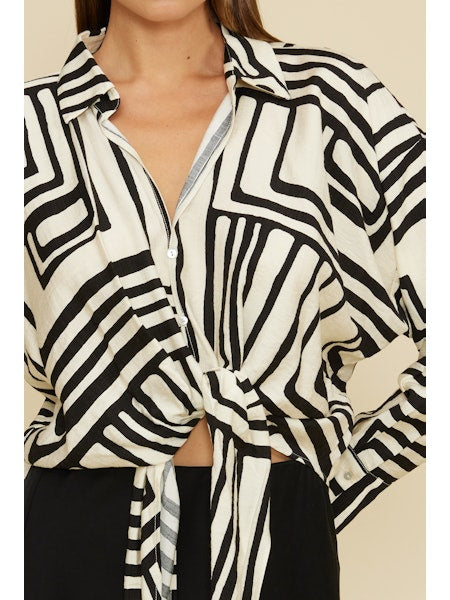 Lucy Paris Rue Button Down in Cream Black
