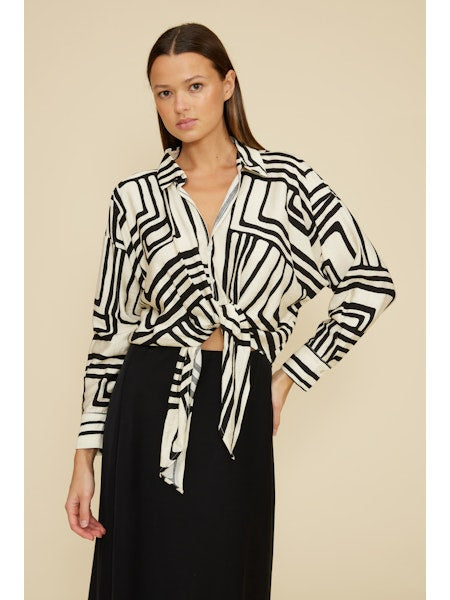 Lucy Paris Rue Button Down in Cream Black