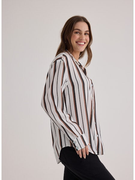Bella Dahl Boyfriend Button Down Shirt in Autumn Lurex Stripe