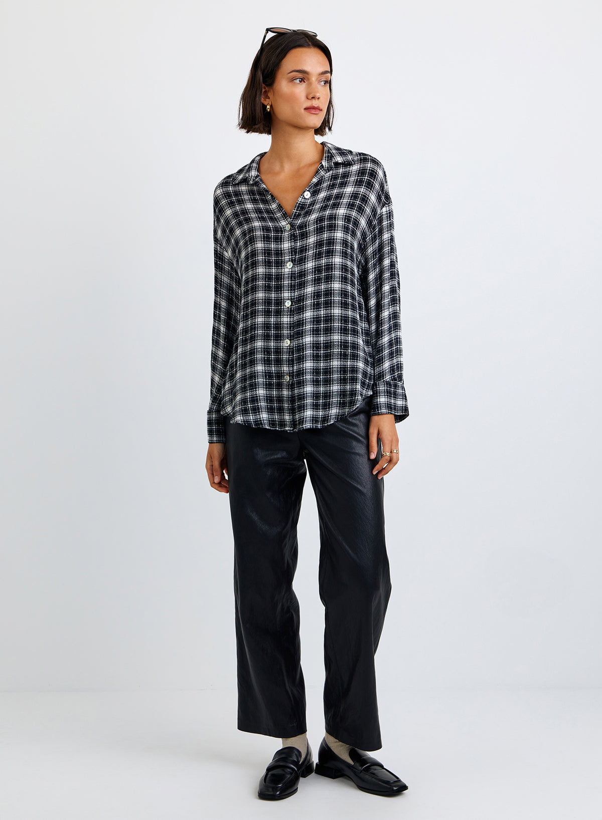 Bella Dahl Boyfriend Button Down Shirt in Black &amp; White Plaid
