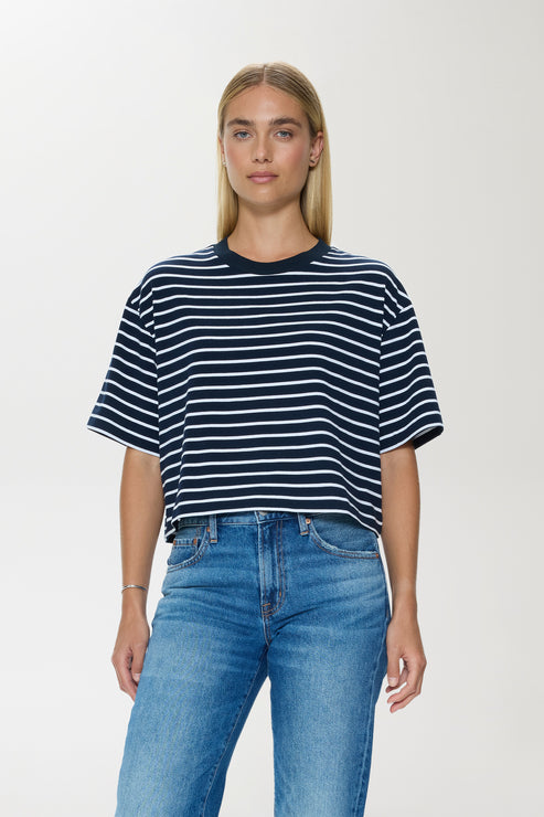 PISTOLA Mae Cropped Tee Striped Navy