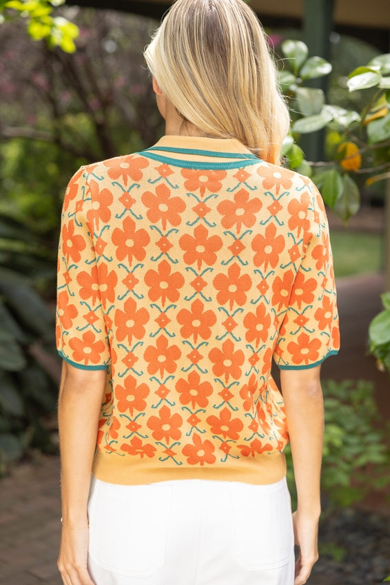 DEON Double Embellished Button Down Floral Knit Cardigan