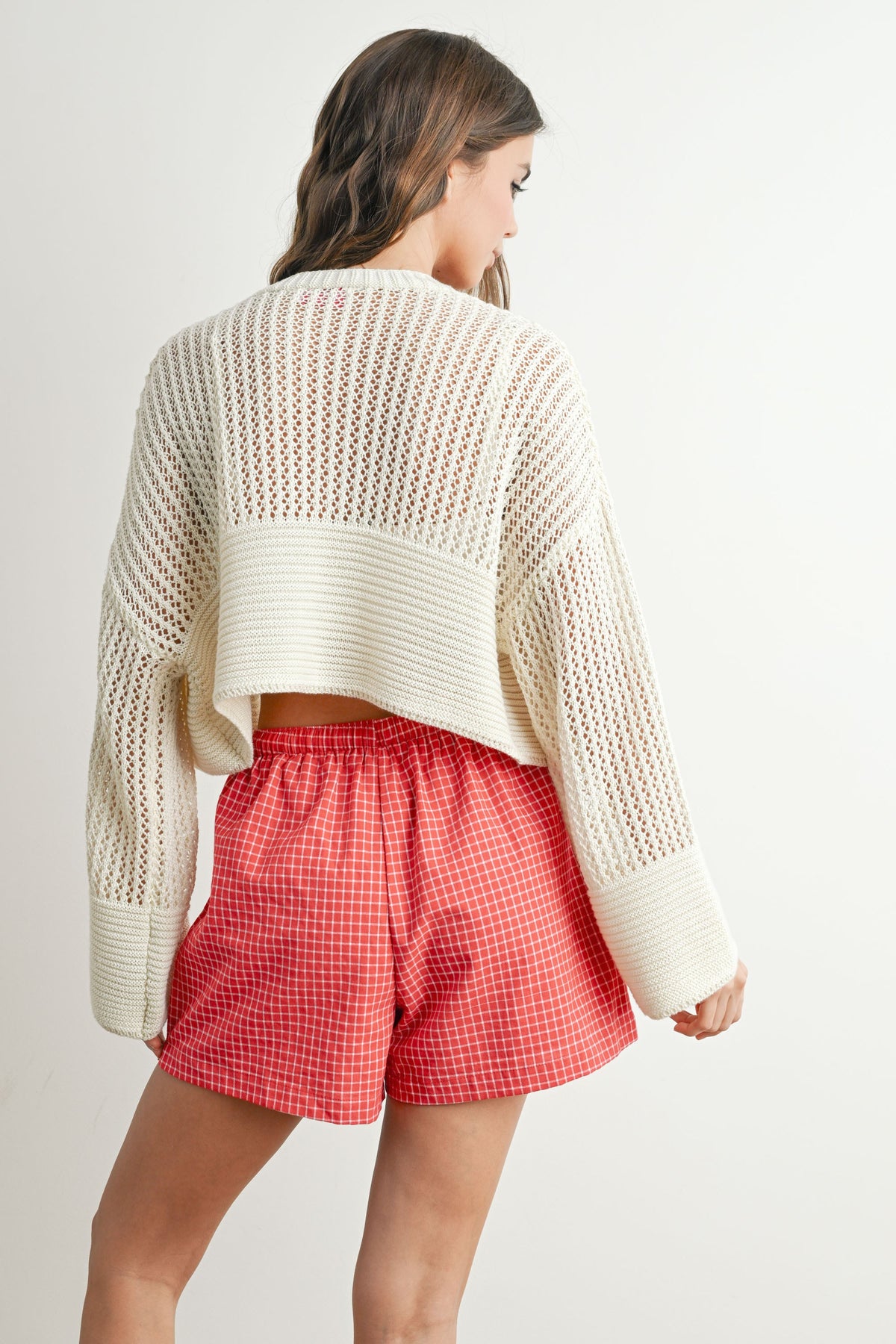 NYLAND Lune Wide Sleeve Textured Crop Cardigan Sweater