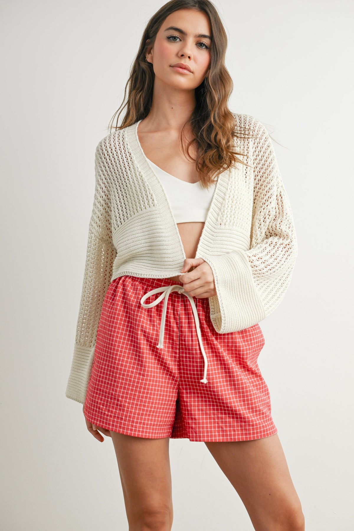 NYLAND Lune Wide Sleeve Textured Crop Cardigan Sweater