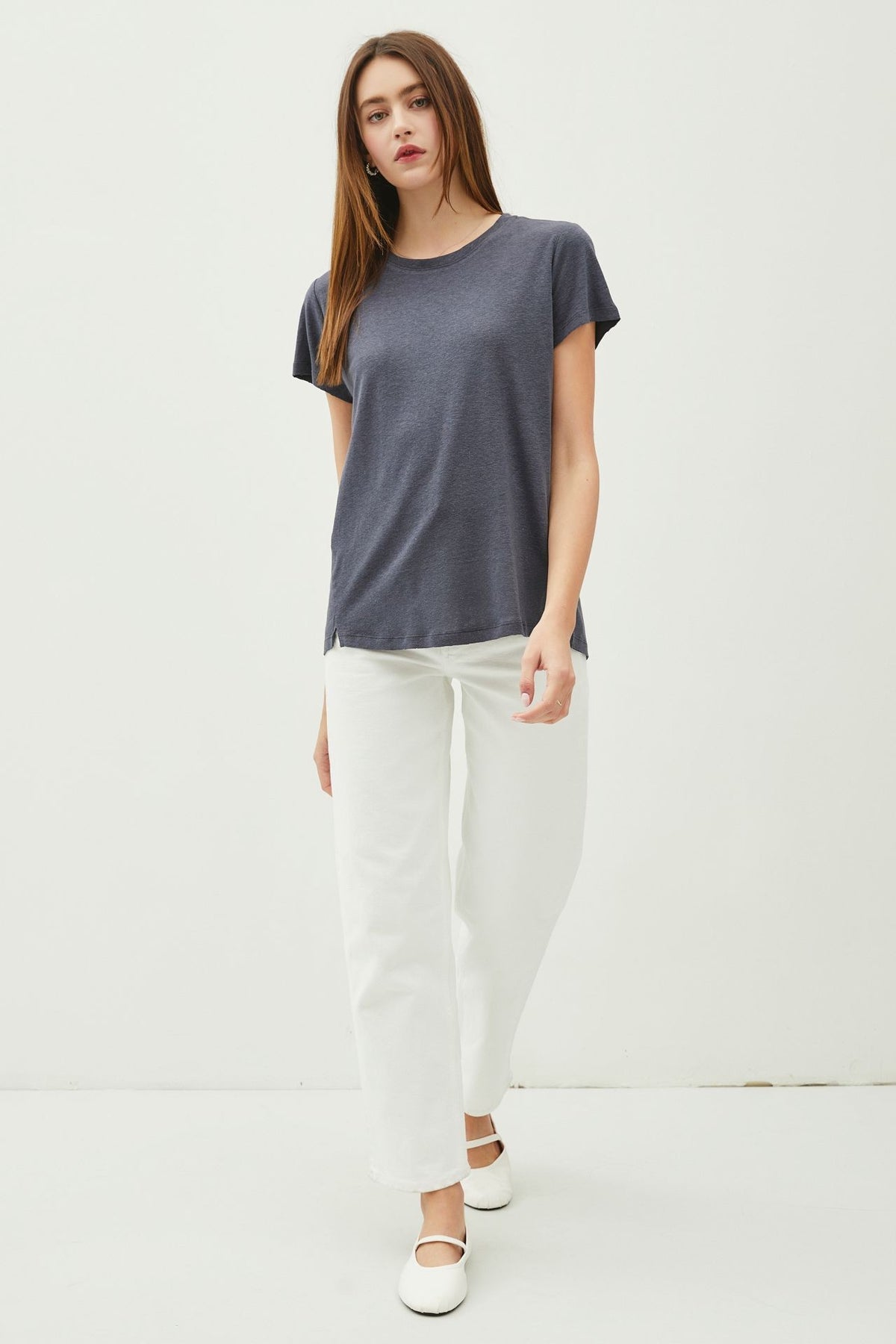 NYLAND Tempest Linen Classic Round Neck Split Hem T-shirt