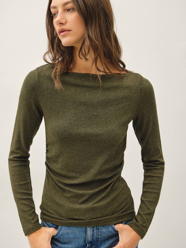 NYLAND Jay-Lee Ribbed Boat Neck Shirring Waist Top