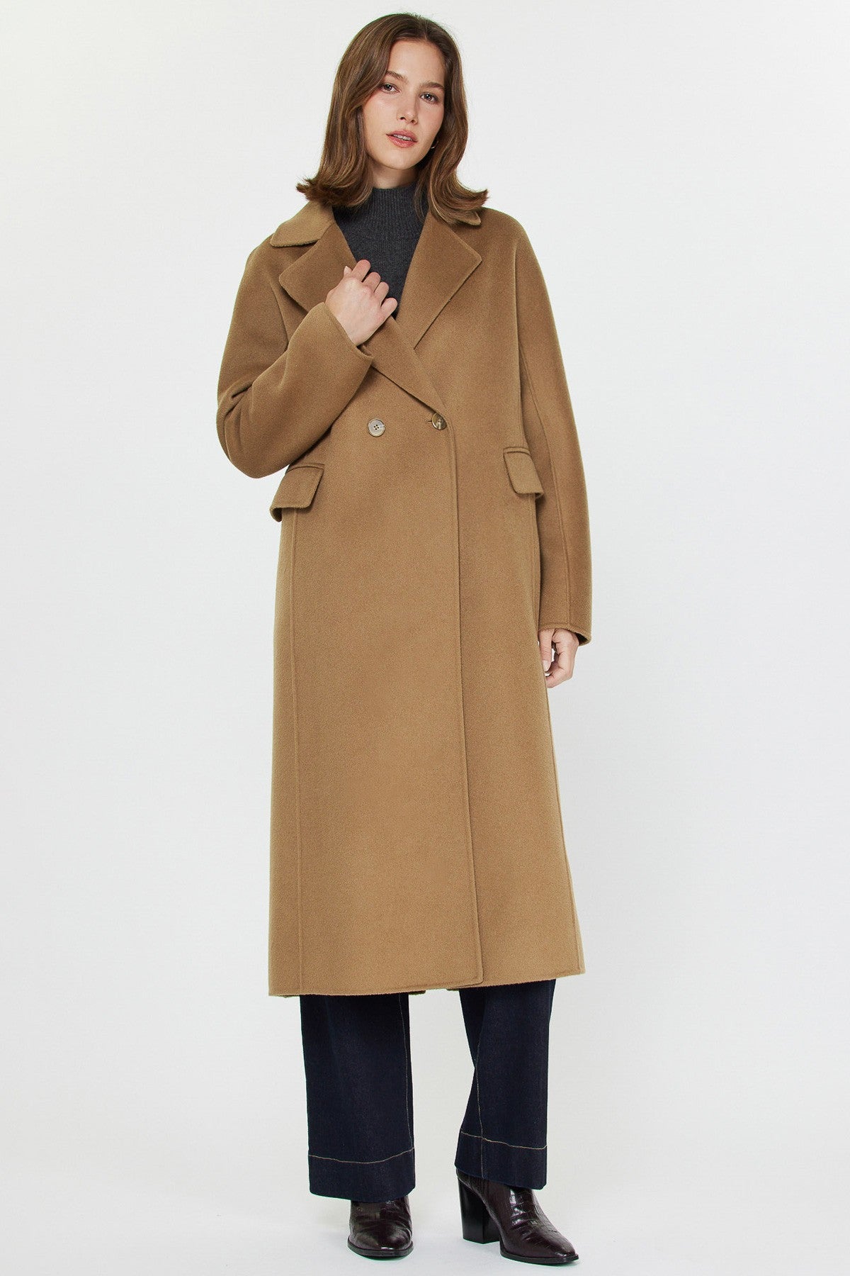 NYLAND Damaris Long Double Breasted Coat Camel