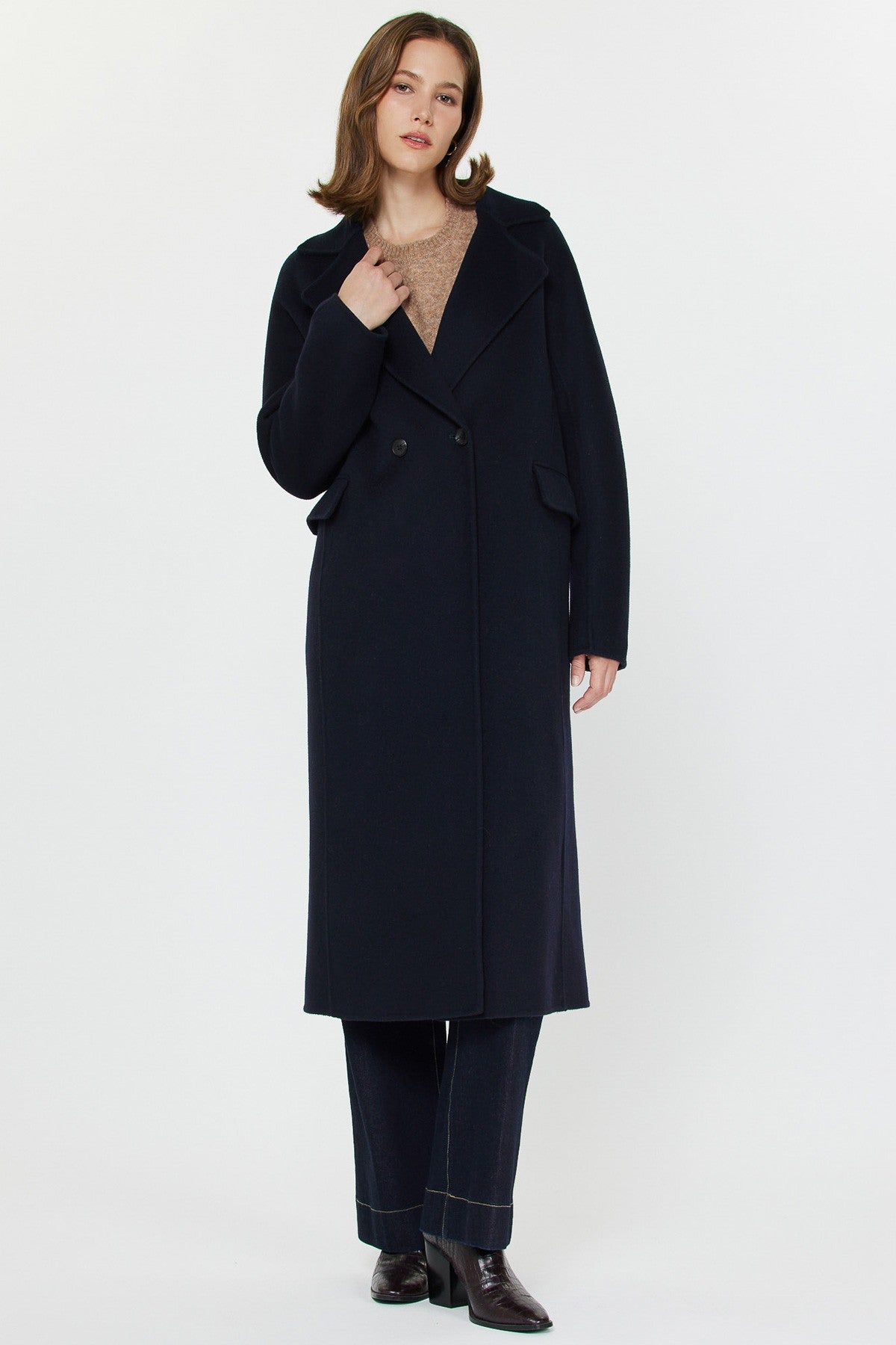 NYLAND Damaris Long Double Breasted Coat Dark Navy