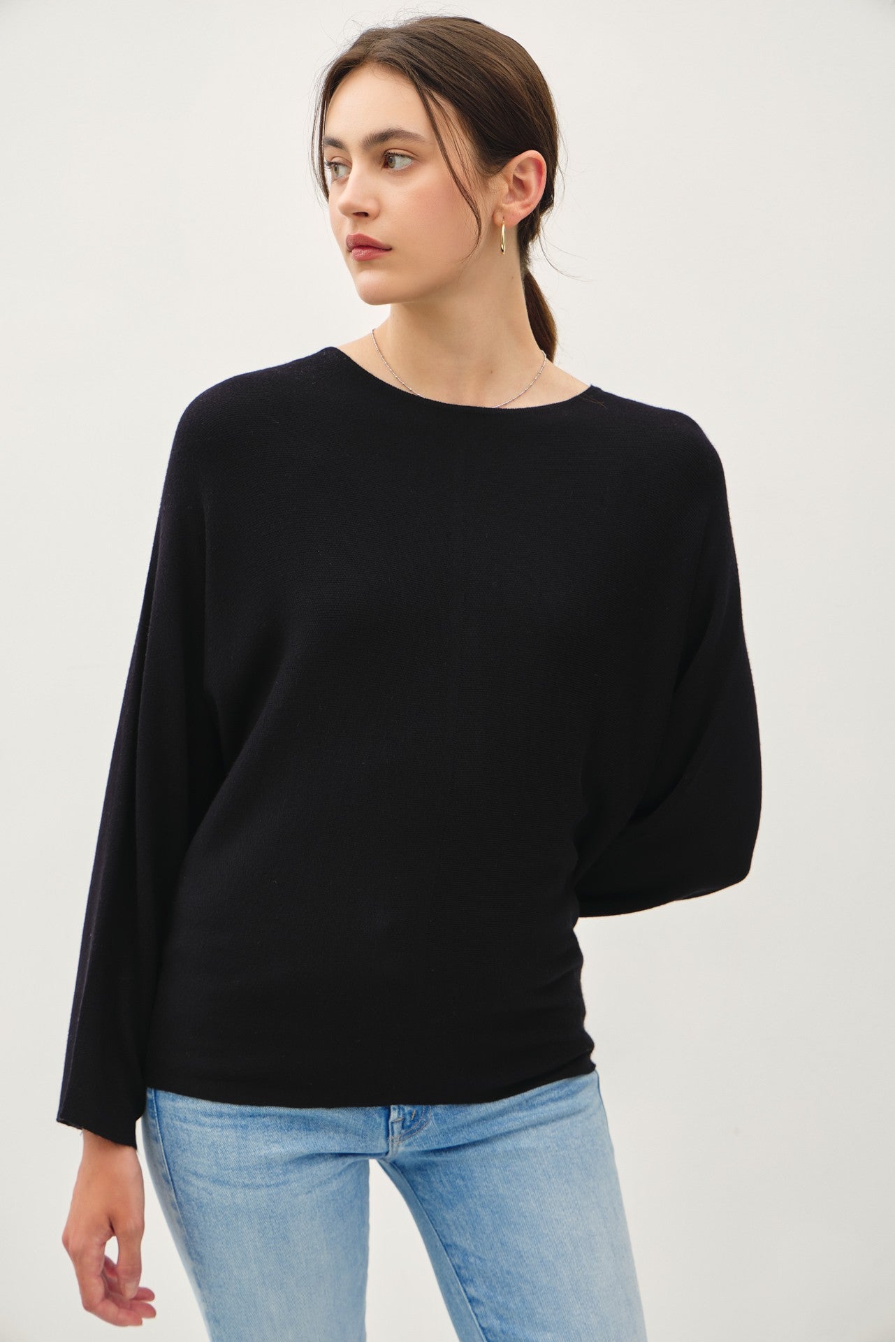 NYLAND Noel Oversized Slight Bat Wing Sweater Black