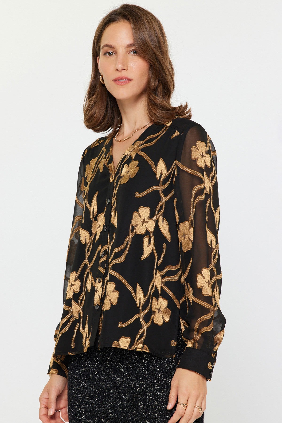 NYLAND Ginny Floral Jacquard Button Down Top