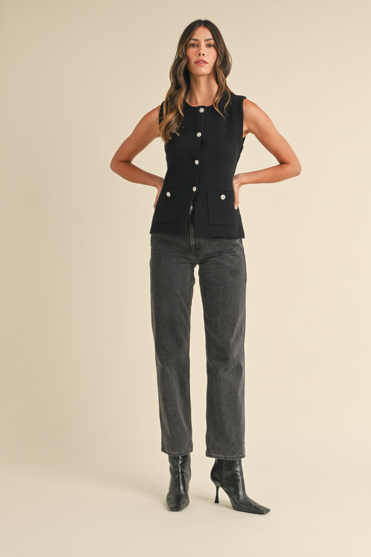 NYLAND Lorelei Crystal Button Sweater Vest