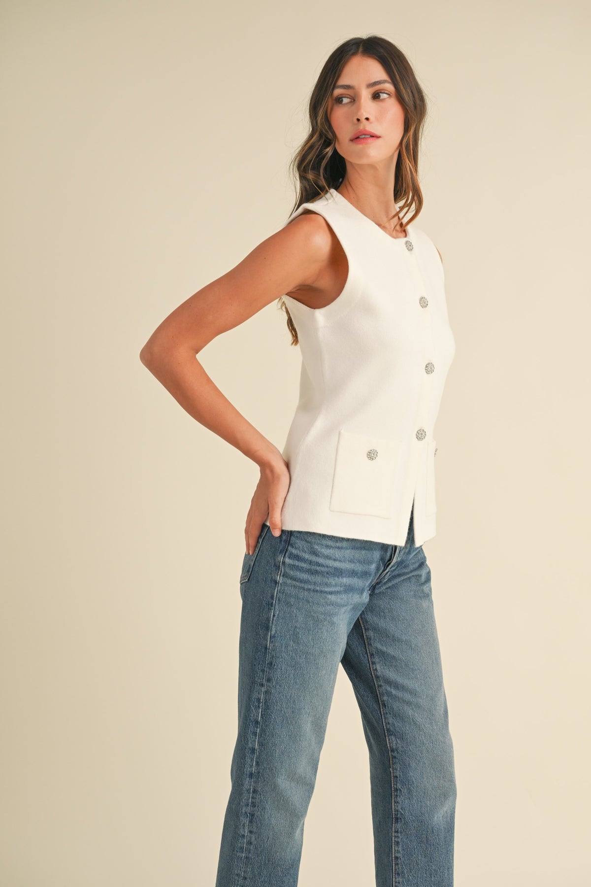 NYLAND Lorelei Crystal Button Sweater Vest