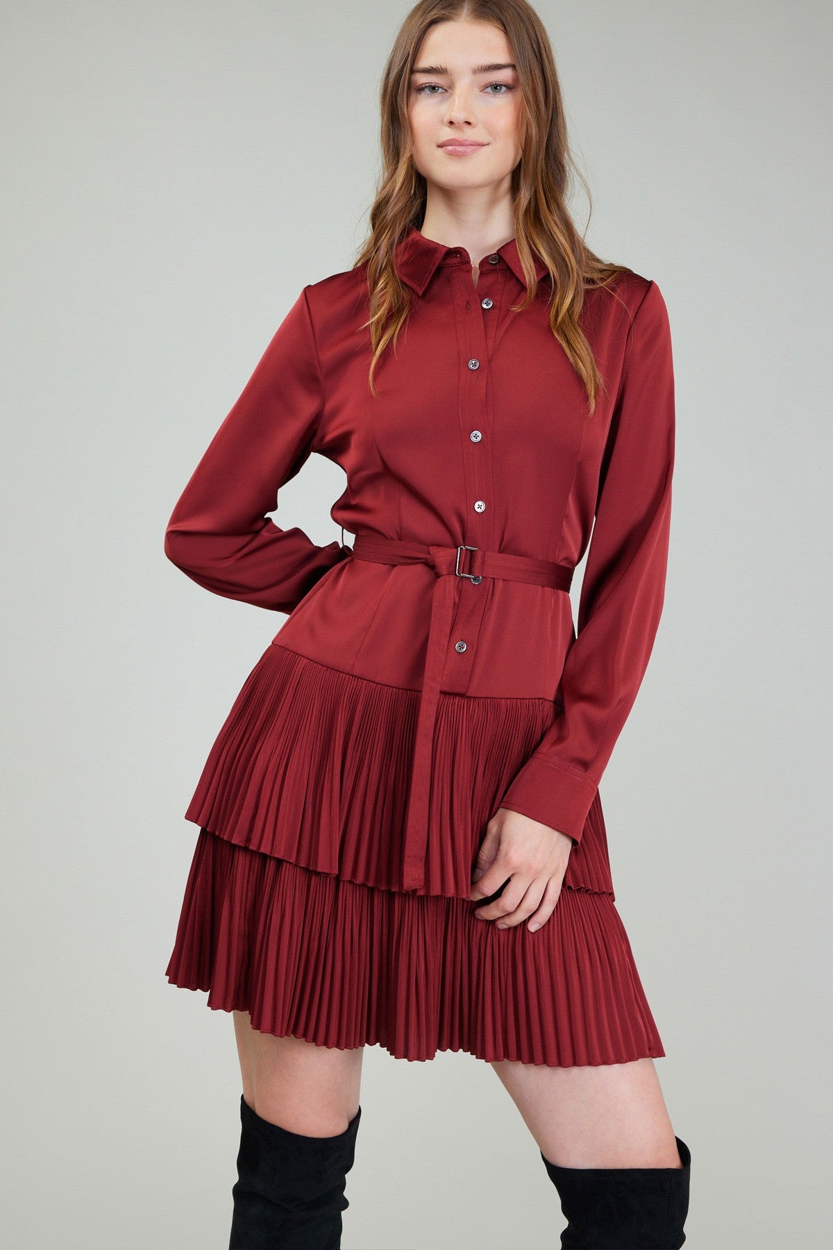 shirt dress with pleated skirt Mizalle Shirt Dress With Pleated Skirt