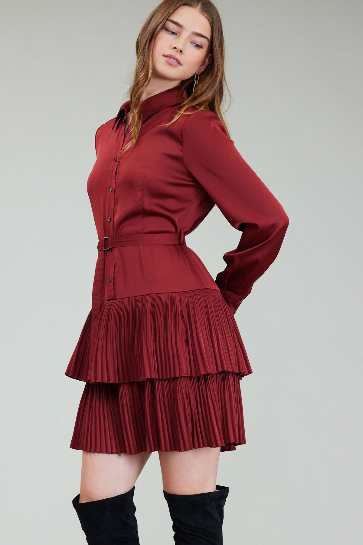 NYLAND Saffira Shirt Dress w/ Pleated Tie