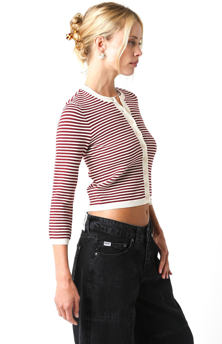 NYLAND Marjorie Cardigan Cream Burgundy