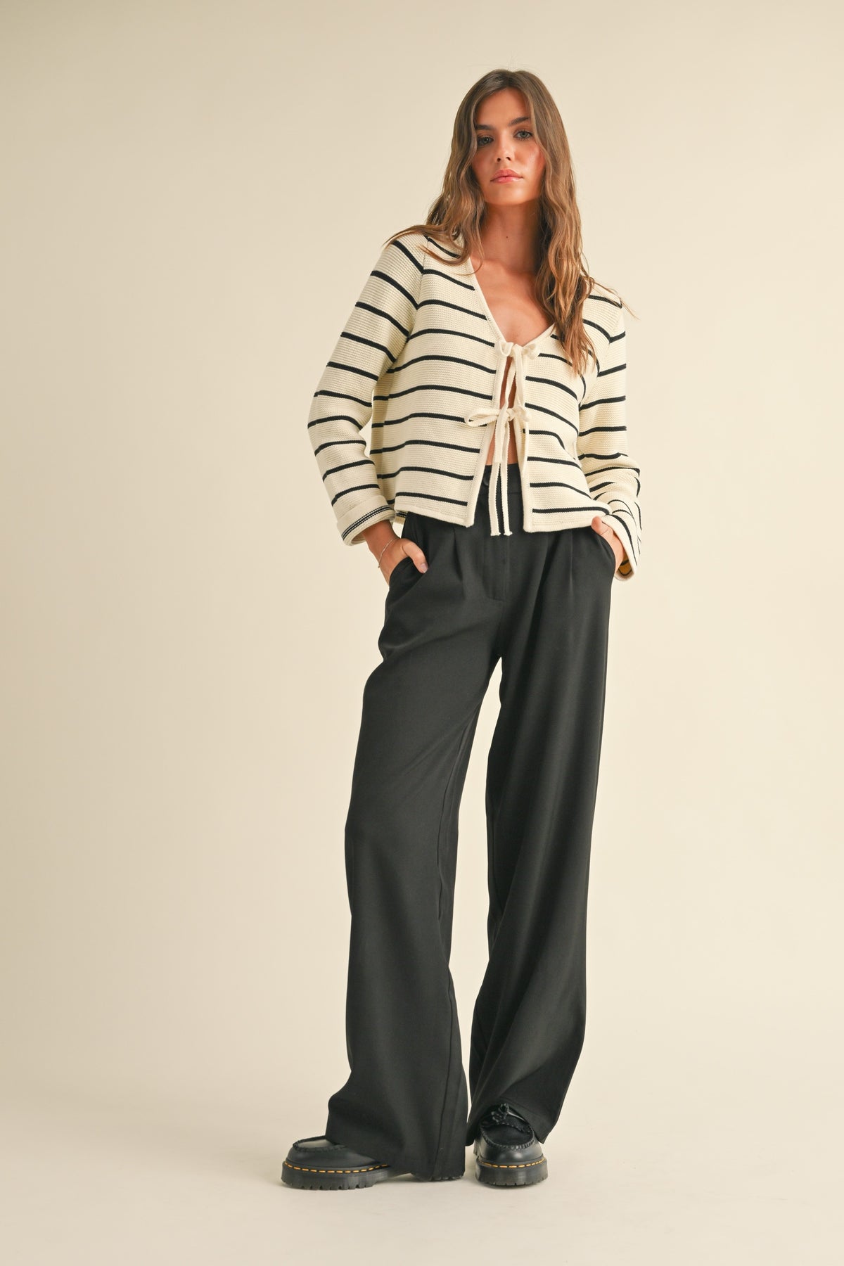 NYLAND Milana Striped Tie Front Cardigan