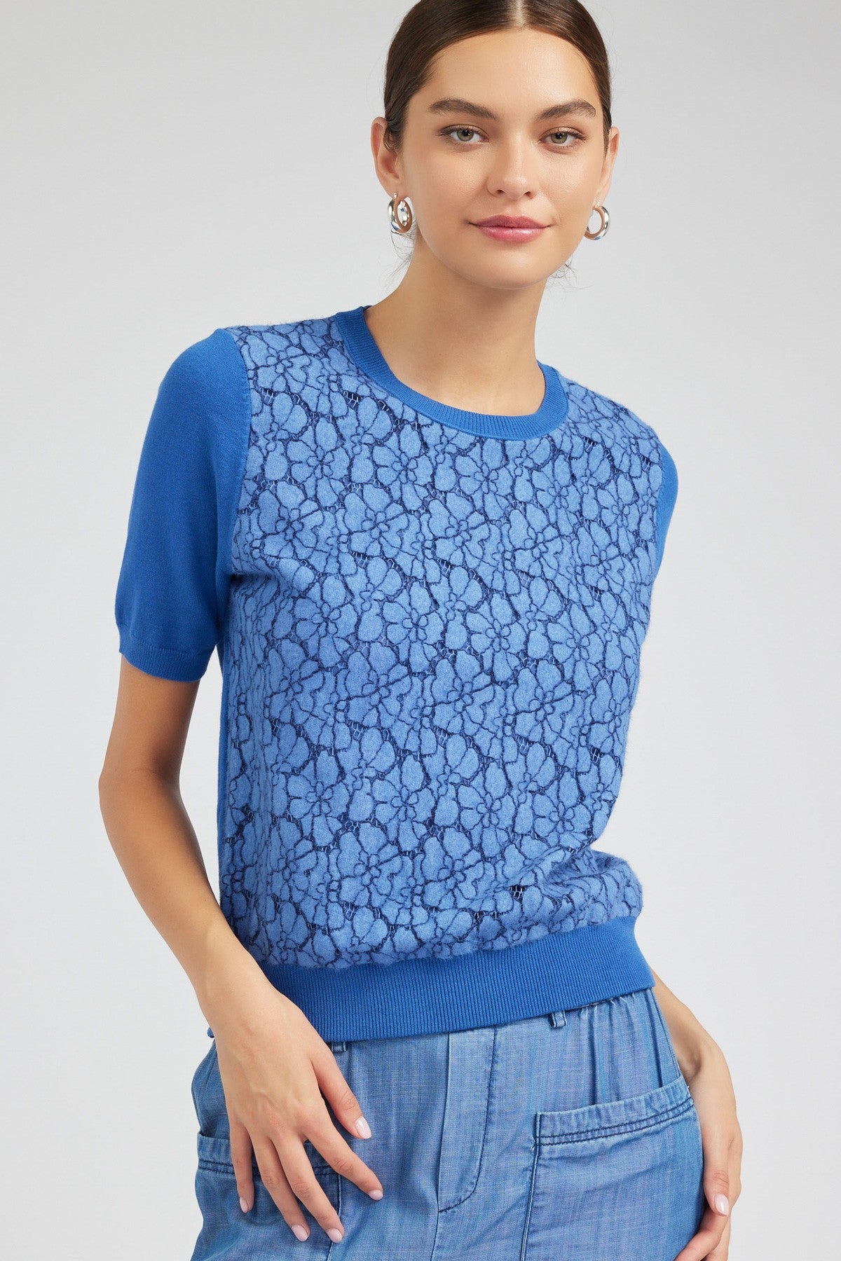 NYLAND Chantal Lace Detail SS Sweater Blue
