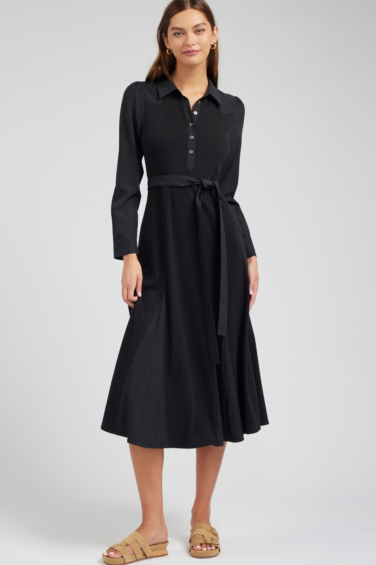 NYLAND Conney Henley Collar Long Dress Black
