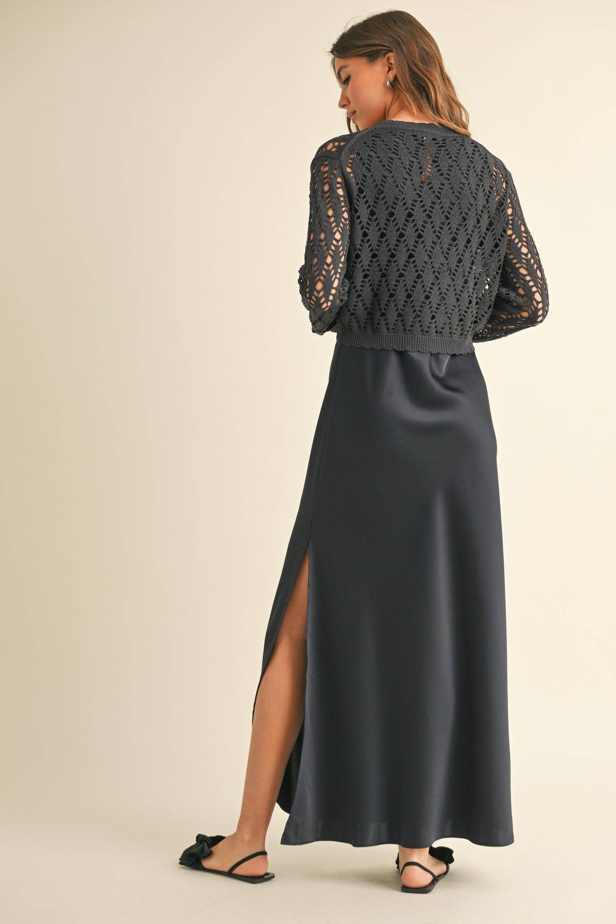 NYLAND Makenzie Satin Slip Dress w/ Crochet Top