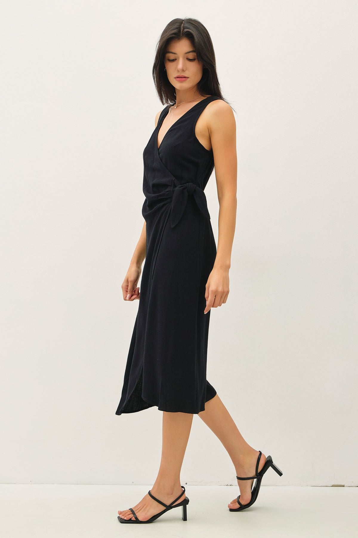 NYLAND Callen Linen Blend Wrap Midi Dress