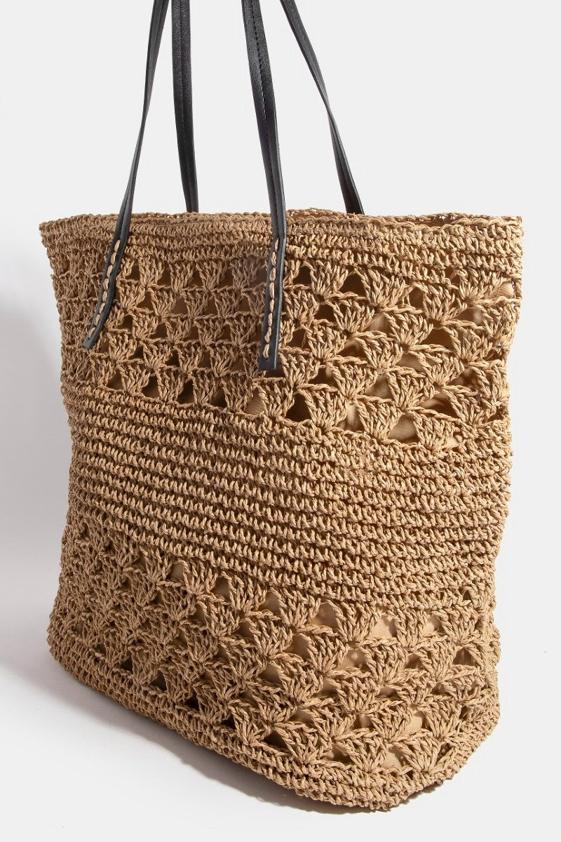 NYLAND Leather Handle Knitted Tote Bag