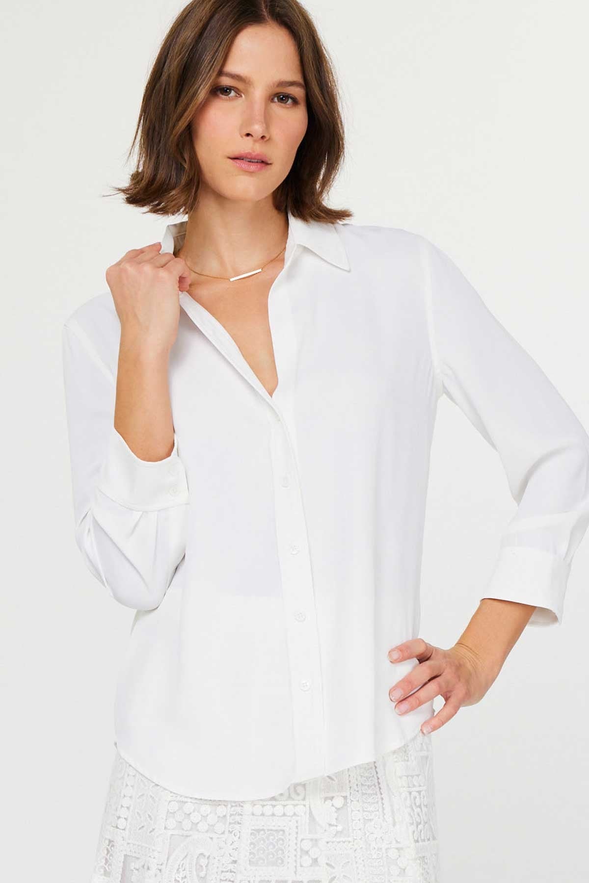 NYLAND Emersyn 3/4 Sleeve Button Down Shirt in White