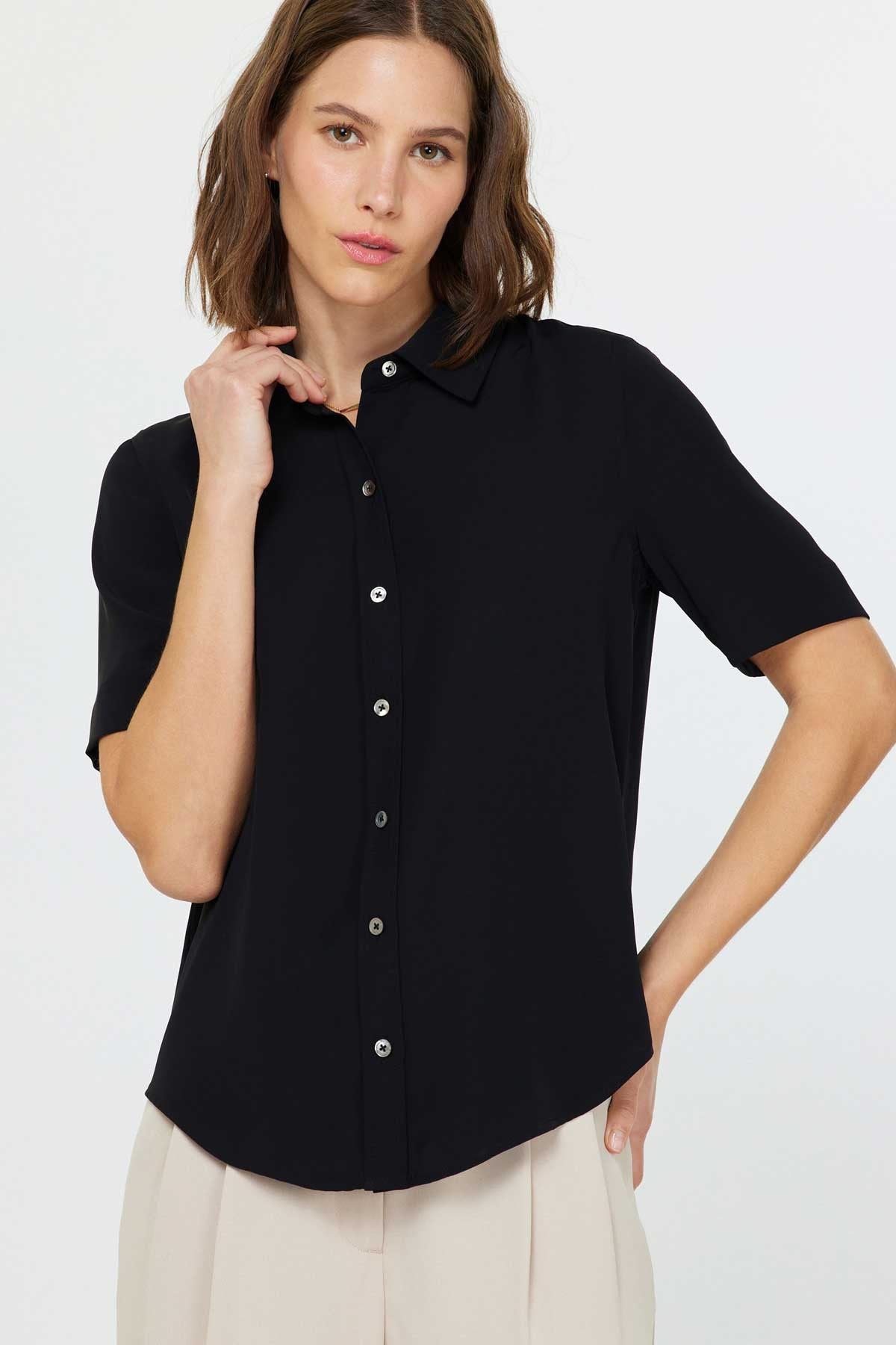 NYLAND Delore Half Sleeve Button Down Shirt Black / L NYLAND Delore Half Sleeve Button Down Shirt Black / L