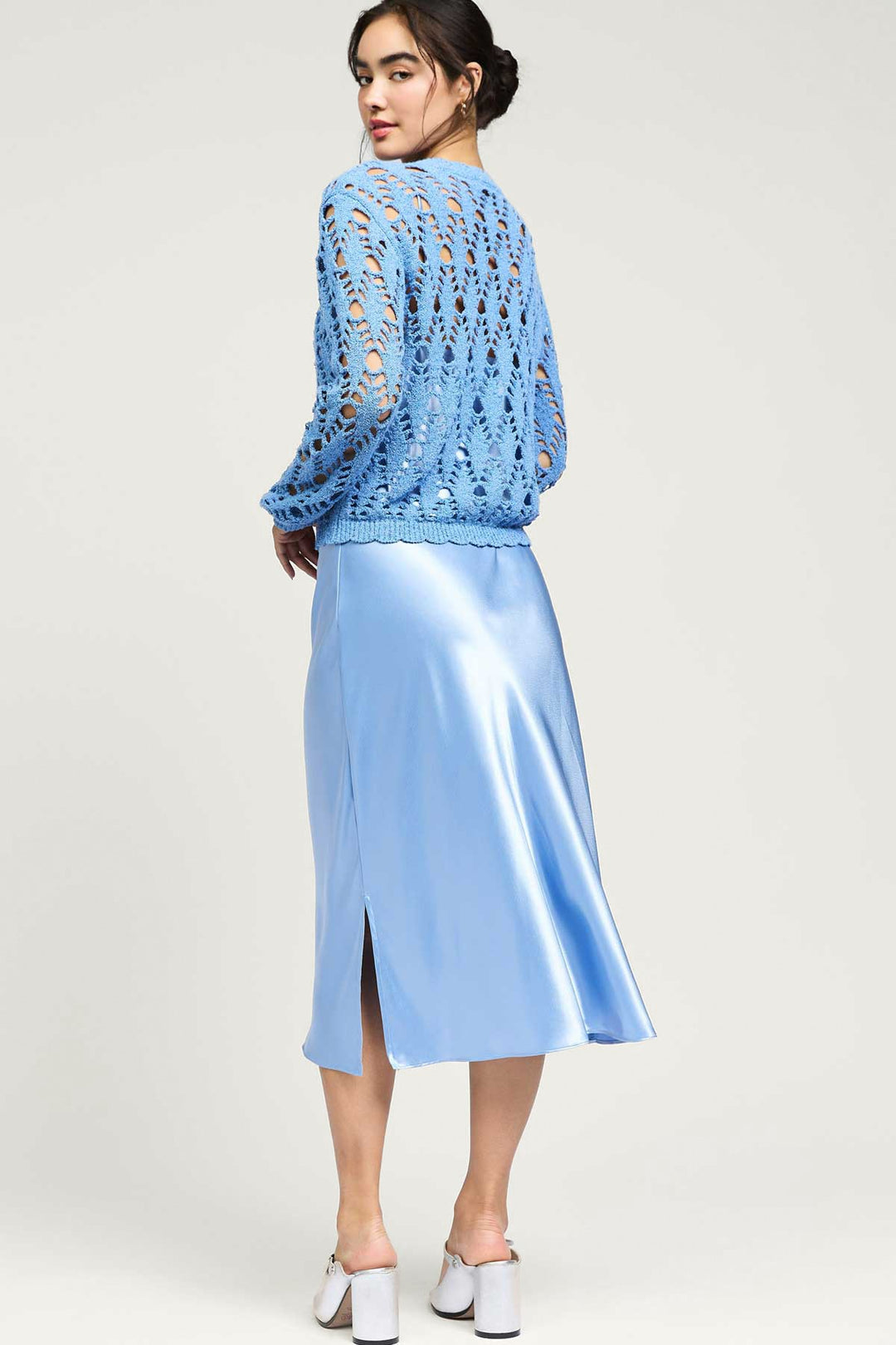 NYLAND Rozlyn Chunky Pointelle Sweater and Satin Dress Set