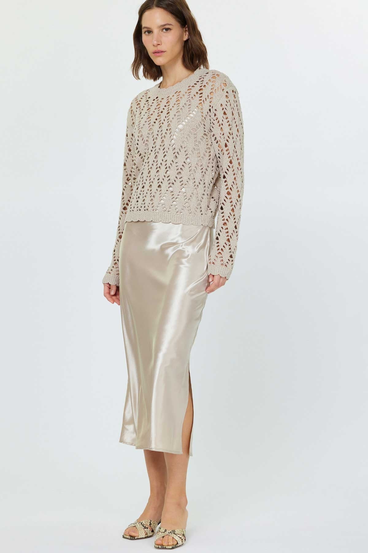 NYLAND Rozlyn Chunky Pointelle Sweater and Satin Dress Set