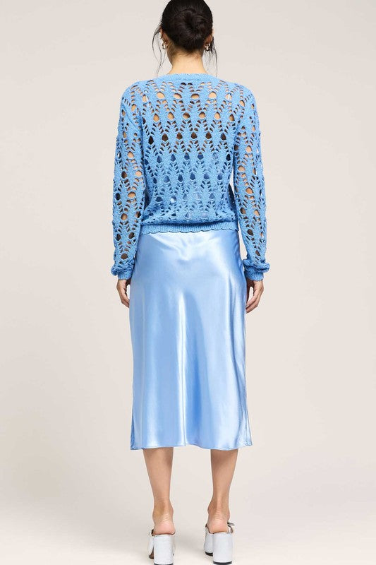 NYLAND Rozlyn Chunky Pointelle Sweater and Satin Dress Set