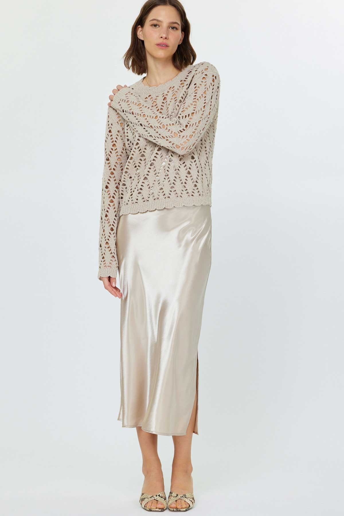 NYLAND Rozlyn Chunky Pointelle Sweater and Satin Dress Set