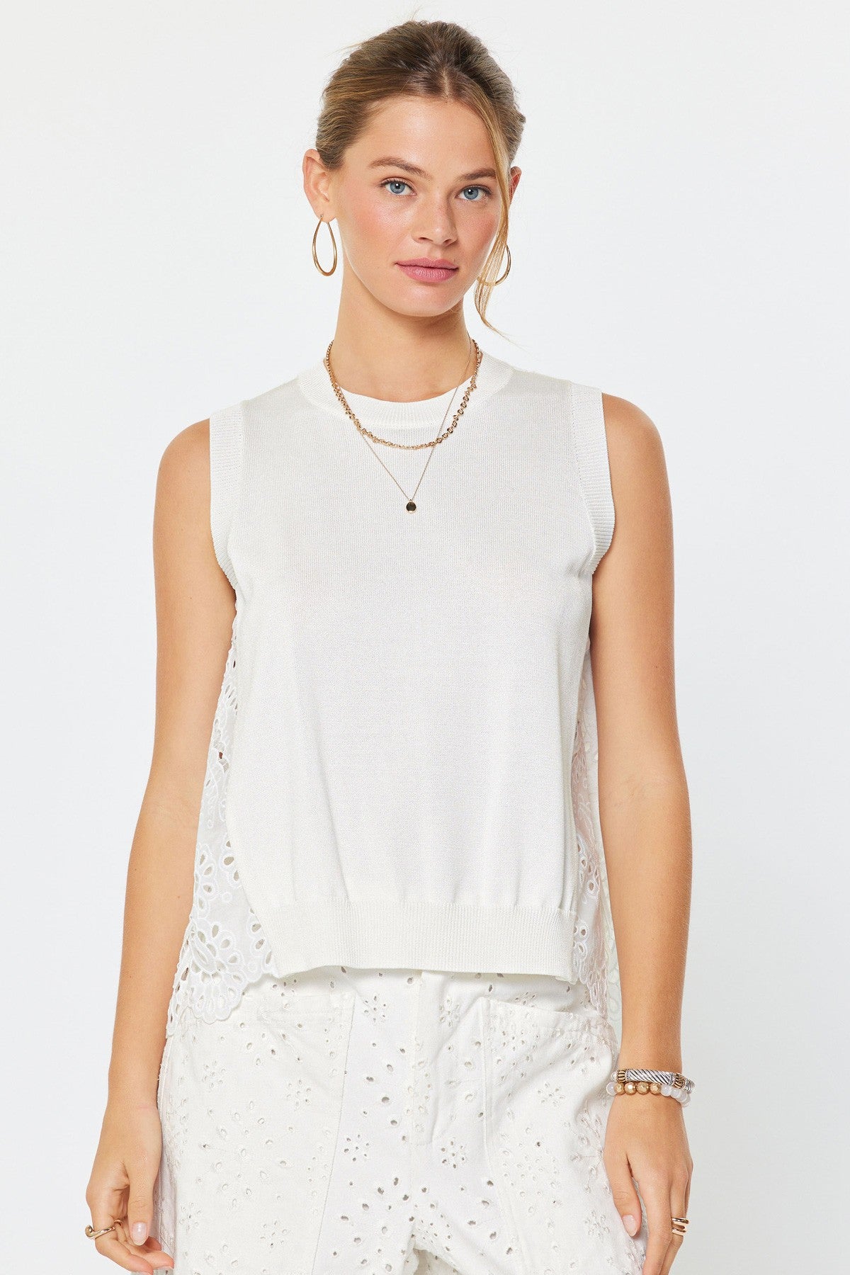 NYLAND Everley Sleeveless Sweater w/ Pleated Eyelet Back