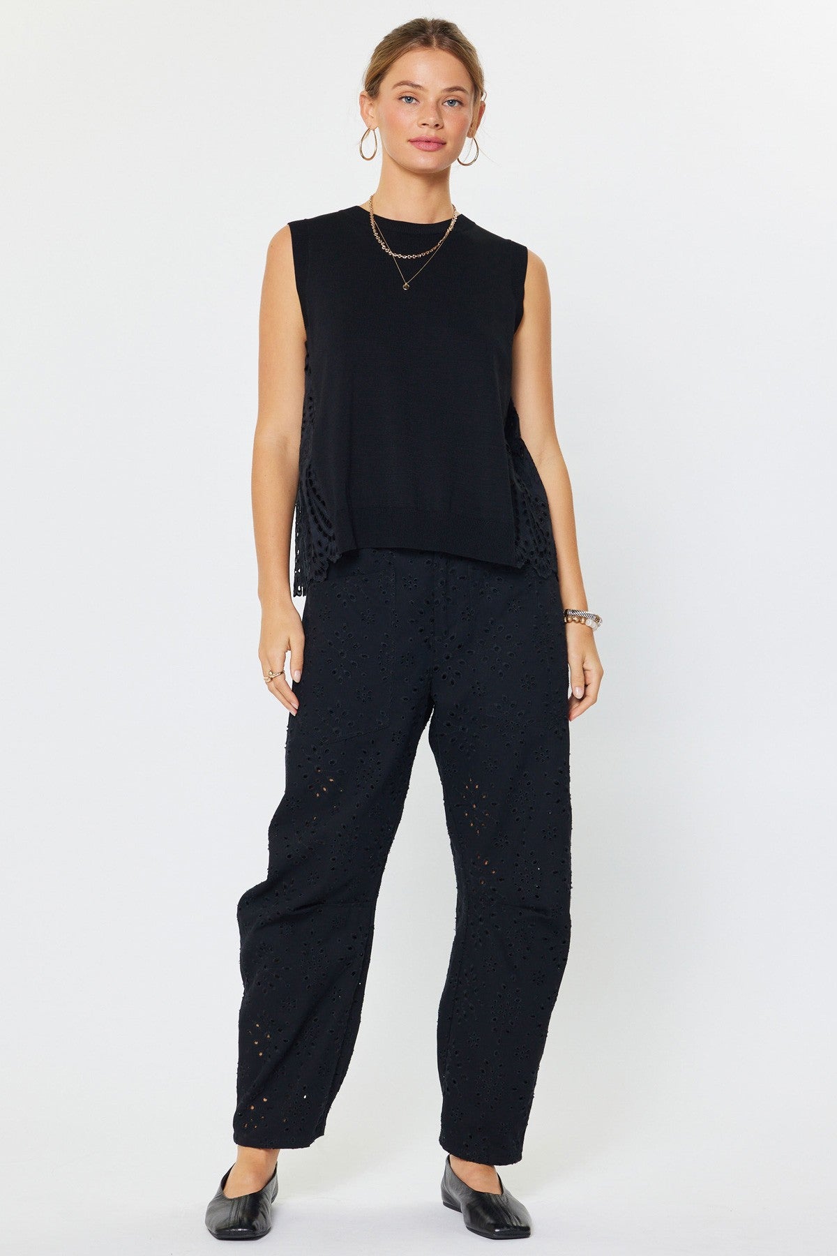 NYLAND Everley Sleeveless Sweater w/ Pleated Eyelet Back
