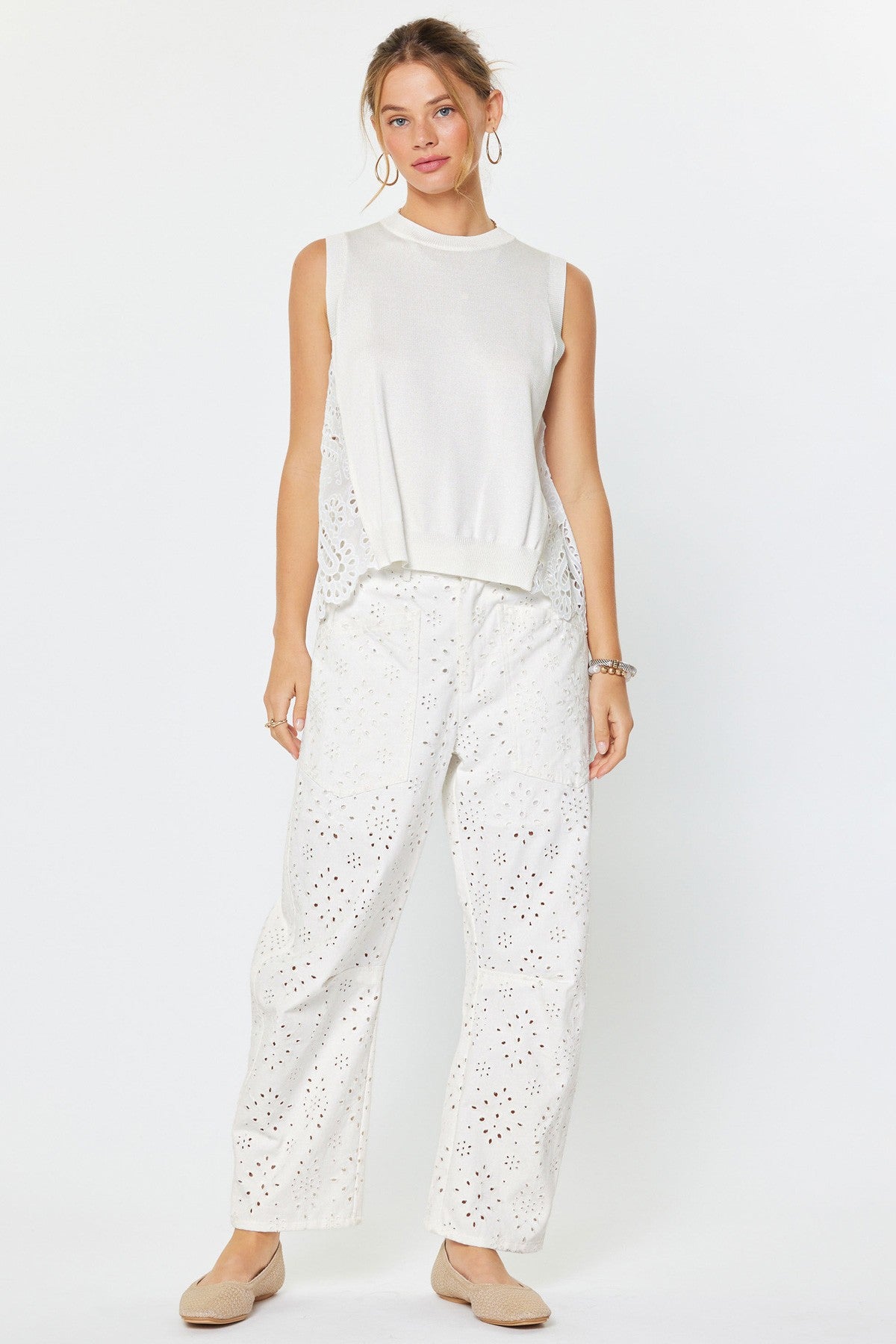 NYLAND Everley Sleeveless Sweater w/ Pleated Eyelet Back