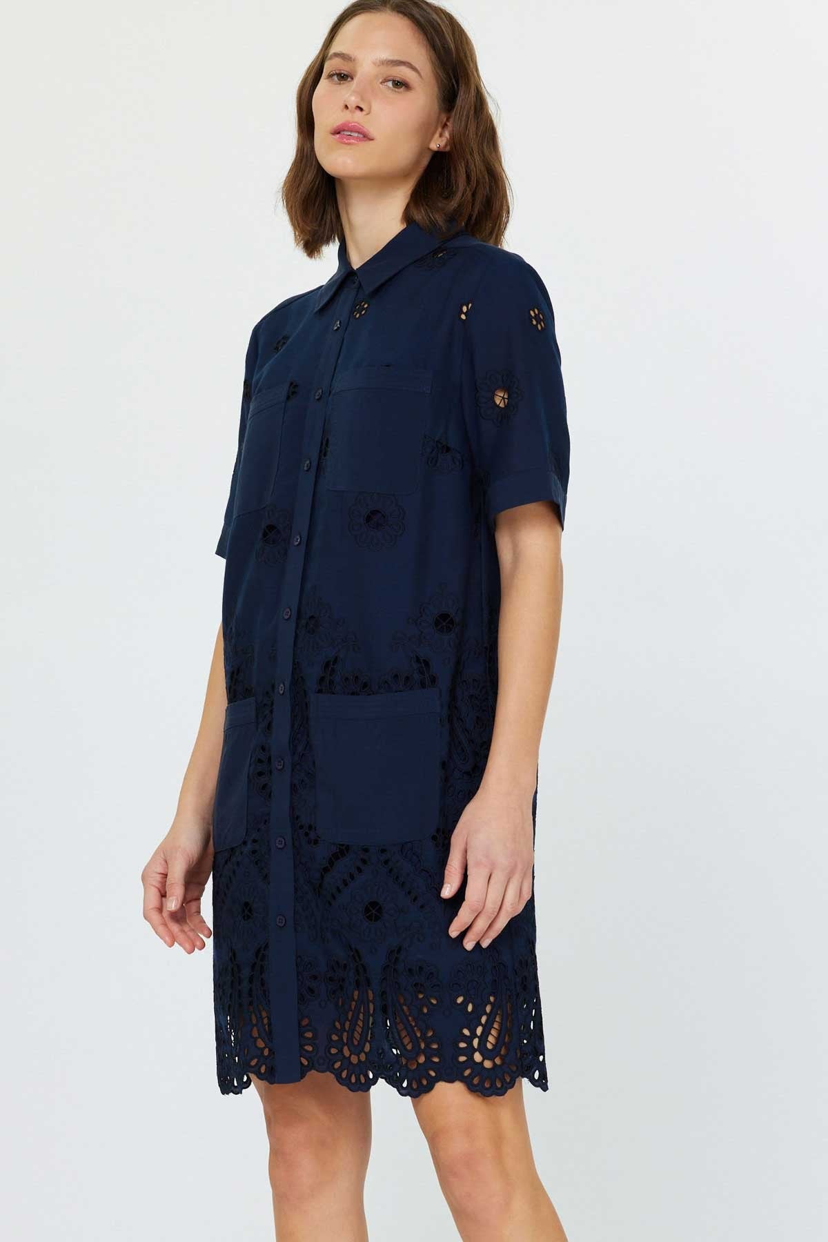 NYLAND Roxie Button Front Short Shirt Dress Navy