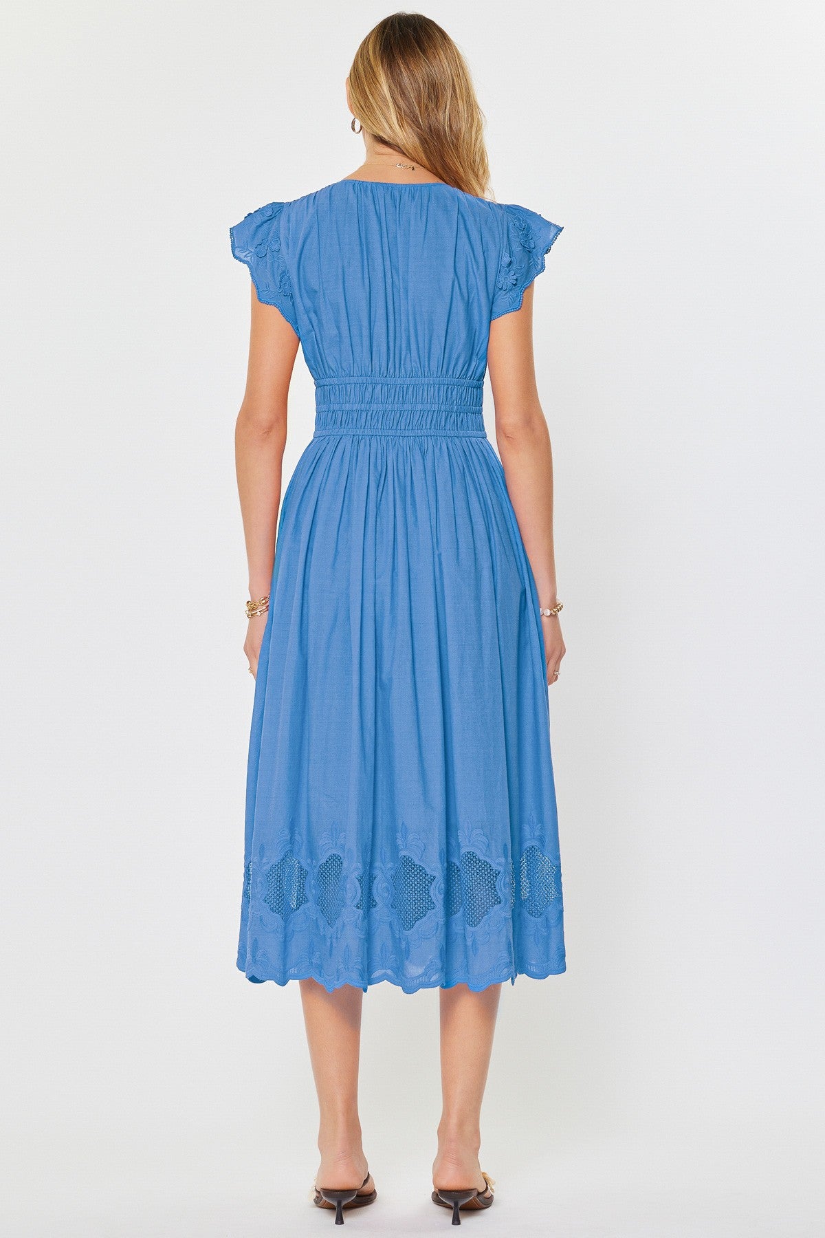 NYLAND Ulla V-Neck Flutter Sleeve Tie Front Midi Dress