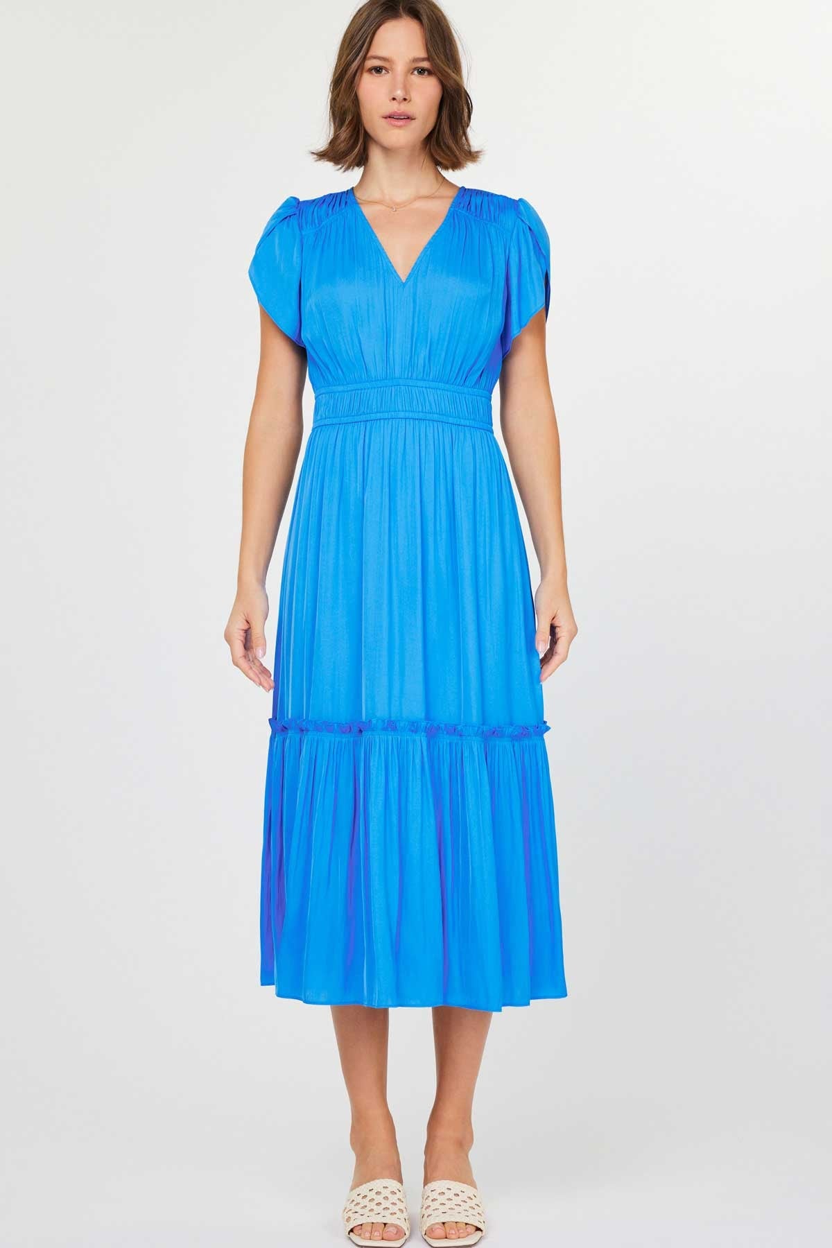 NYLAND Ualani Tulip Sleeve V-Neck Midi Dress