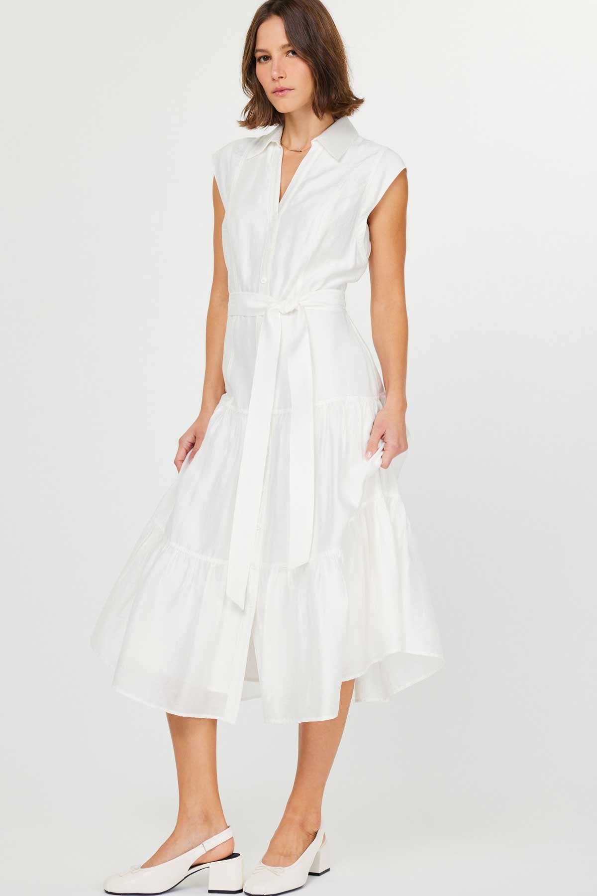 NYLAND Johari Button Down Tiered Midi Dress