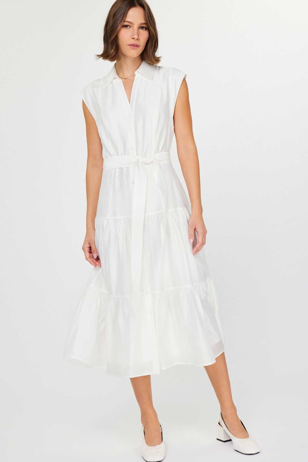 NYLAND Johari Button Down Tiered Midi Dress