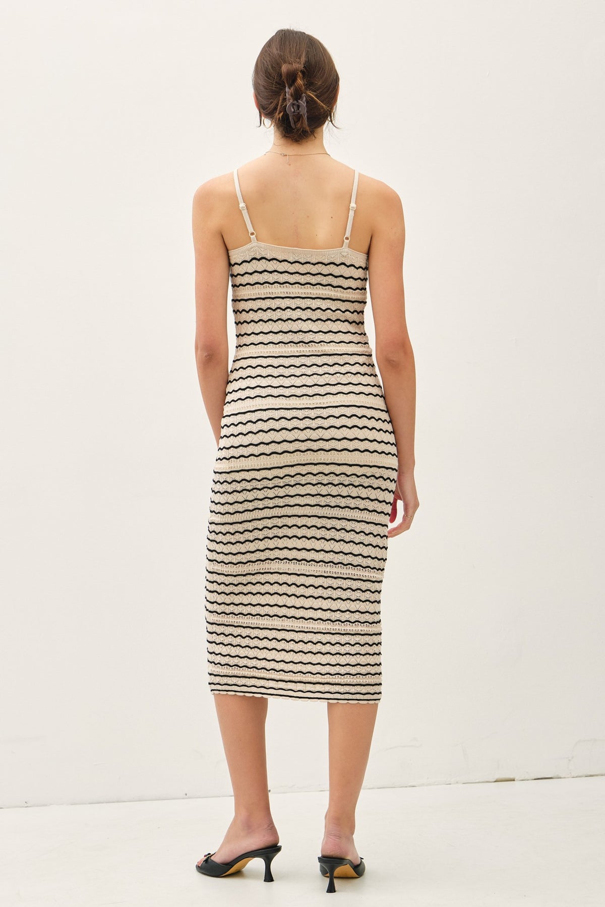 NYLAND Betsy Crochet Striped Knit Midi Dress