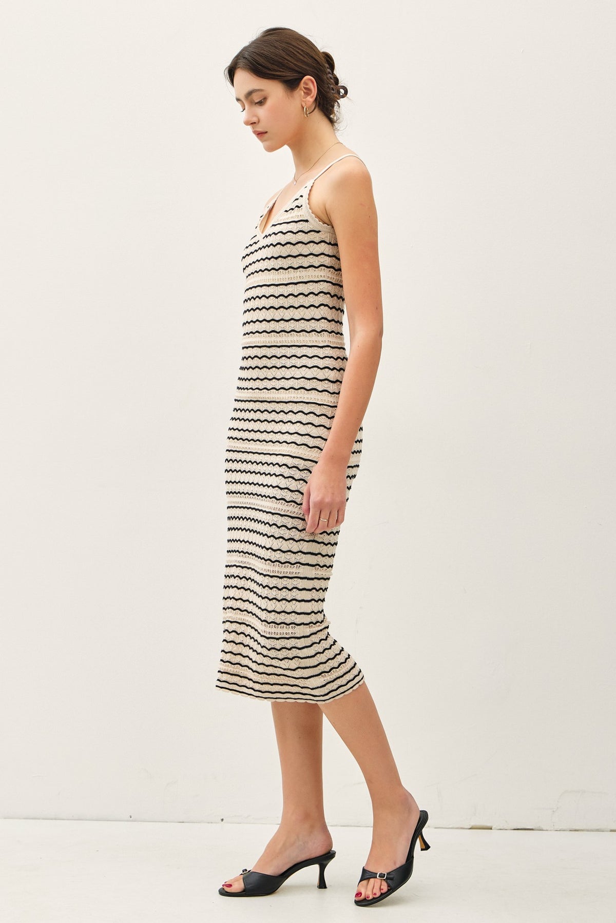 NYLAND Betsy Crochet Striped Knit Midi Dress